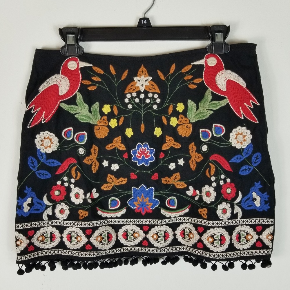 Umgee Embroidered Skirt Boho Birds Floral